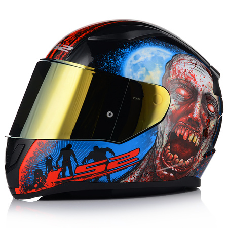 KASK MOTOCYKLOWY LS2 FF353 RAPID II ZOMBIE 06 + ZŁOTA LUSTRZANA SZYBA