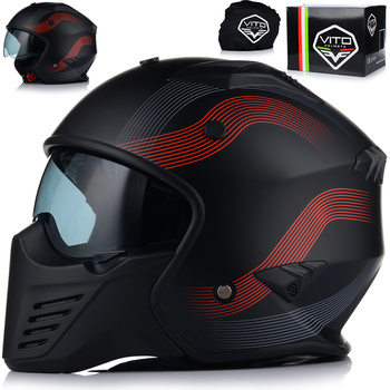 KASK MOTOCYKLOWY | VITO BRUZANO RED | OTWARTY + ODPINANA SZCZĘKA + BLENDA