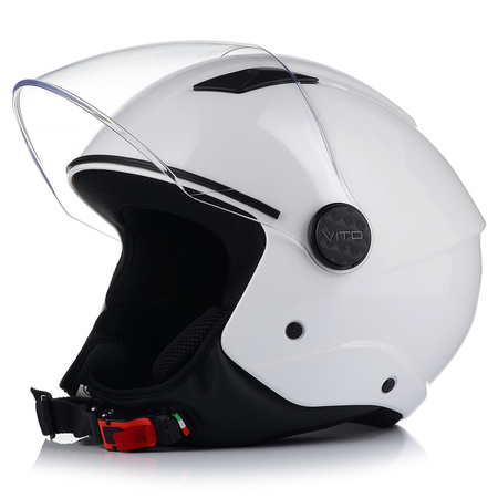 KASK MOTOCYKLOWY OTWARTY VITO UNO BIAŁY POŁYSK SKUTER CHOPPER + INTERKOM