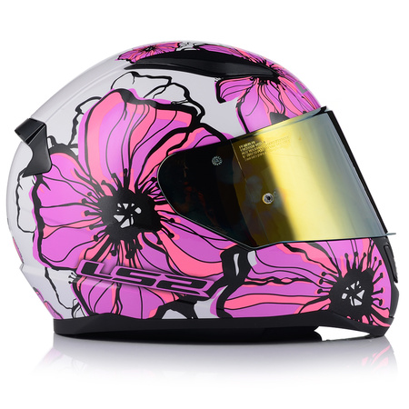 KASK MOTOCYKLOWY LS2 FF353 RAPID II POPPIES DAMSKI RÓŻOWY + ZŁOTA SZYBA