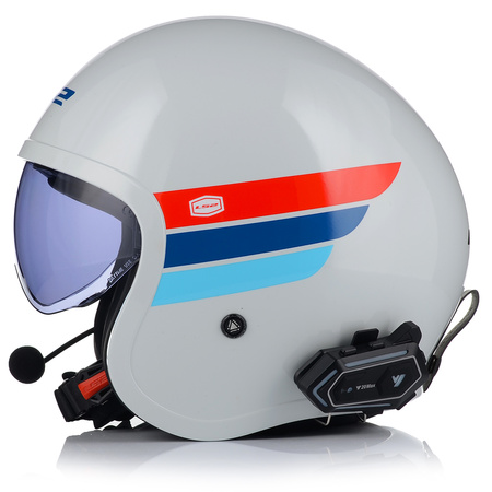 KASK MOTOCYKLOWY LS2 OF599 SPITFIRE RETRO BIAŁY + INTERKOM 1ST BLUETOOTH