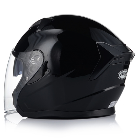 OTWARTY KASK MOTOCYKLOWY CZARNY POŁYSK SKUTER CHOPPER + BLENDA + INTERKOM XL