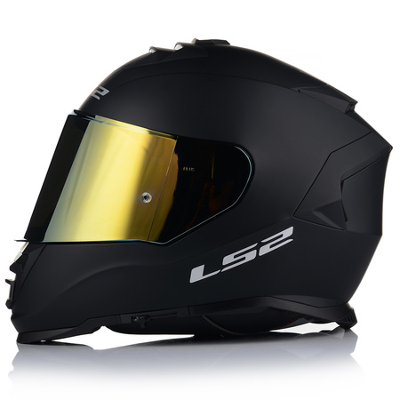 KASK MOTOCYKLOWY LS2 FF800 STORM II CZARNY MATT + ZŁOTA SZYBA LUSTRZANA