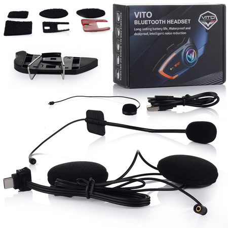 2x Interkom motocyklowy VITO Bluetooth głośniki IPX6 wodoodporny 1000mAh