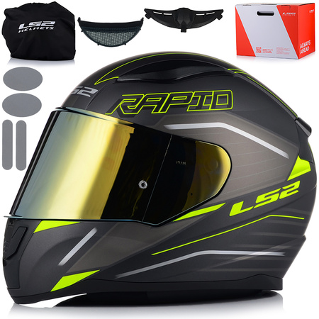 KASK MOTOCYKLOWY LS2 FF353 RAPID II ROKKU ECE 22.06 + ZŁOTA SZYBA