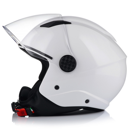 KASK MOTOCYKLOWY OTWARTY VITO UNO BIAŁY POŁYSK SKUTER CHOPPER + INTERKOM