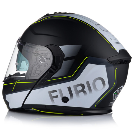 KASK MOTOCYKLOWY VITO FURIO FLUO GREY SZCZĘKOWY + INTERKOM VITO BLUETOOTH 2XL