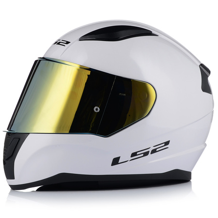 KASK MOTOCYKLOWY LS2 FF353 RAPID II BIAŁY POŁYSK ECE 22.06 + ZŁOTA SZYBA