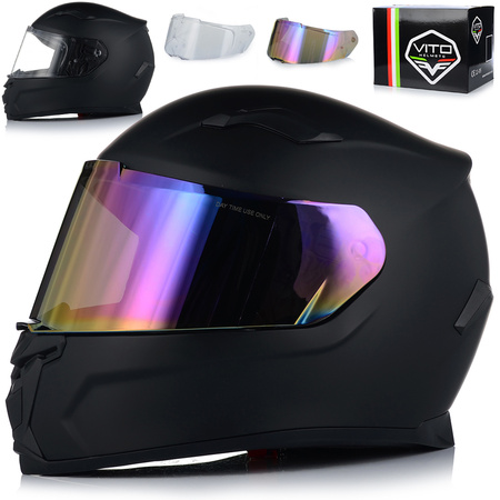 KASK MOTOCYKLOWY | VITO DUOMO | INTEGRALNY CZARNY MATT  + TĘCZOWA SZYBA 2XL