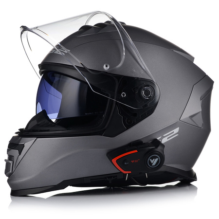 KASK MOTOCYKLOWY LS2 FF800 STORM II SZARY MATT + INTERKOM VITO BLUETOOTH
