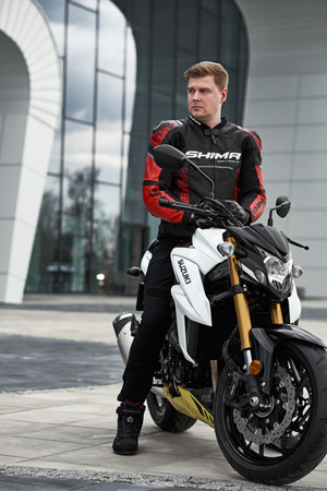 KURTKA MOTOCYKLOWA | SHIMA STR 2.0 RED | MĘSKA SKÓRZANA SPORTOWA + GRATIS
