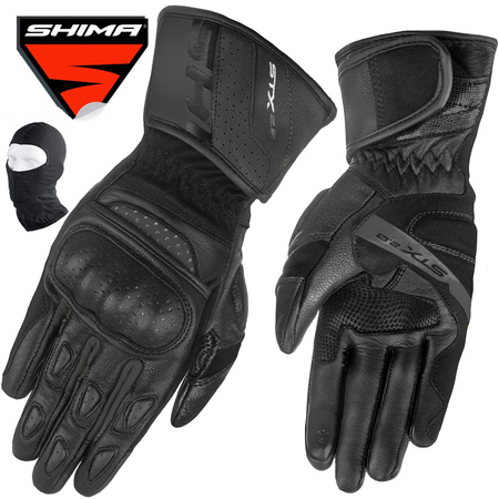 RĘKAWICE MOTOCYKLOWE | SHIMA STX 2.0 BLACK | MĘSKIE SKÓRZANE DŁUGIE +GRATIS