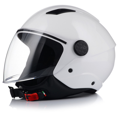 KASK MOTOCYKLOWY OTWARTY VITO UNO BIAŁY POŁYSK SKUTER CHOPPER + INTERKOM