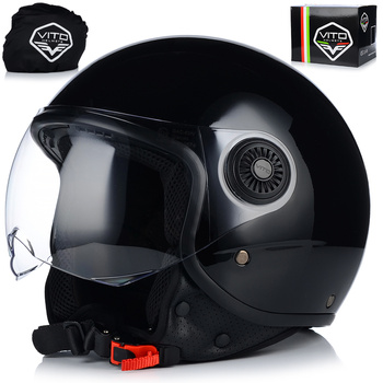 KASK MOTOCYKLOWY OTWARTY | VITO LORETO | CZARNY POŁYSK SKUTER CHOPPER ECE 22.06