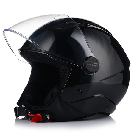 KASK MOTOCYKLOWY OTWARTY | VITO UNO | CZARNY POŁYSK SKUTER CHOPPER ECE 22.06