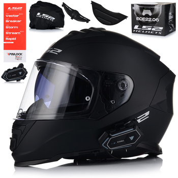 KASK MOTOCYKLOWY LS2 FF800 STORM II CZARNY MATT + INTERKOM VITO BLUETOOTH