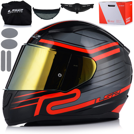 KASK MOTOCYKLOWY LS2 FF353 RAPID II CIRCUIT ECE 22.06 + ZŁOTA SZYBA