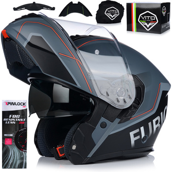 KASK MOTOCYKLOWY | VITO FURIO GREY MAT | BIAŁY SZCZĘKOWY + PINLOCK + BLENDA XL