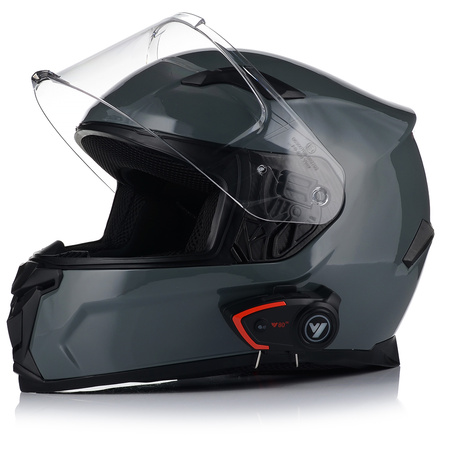 KASK MOTOCYKLOWY | VITO DUOMO | SZARY POŁYSK + INTERKOM VITO BLUETOOTH