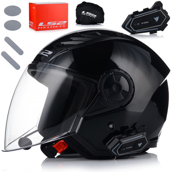 OTWARTY KASK MOTOCYKLOWY LS2 OF616 II CZARNY POŁYSK + INTERKOM  BLUETOOTH 3XL