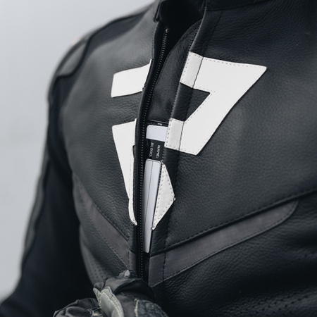 KURTKA MOTOCYKLOWA | REBELHORN FIGHTER BLK/WHT | MĘSKA SKÓRZANA SPORT + GRATIS