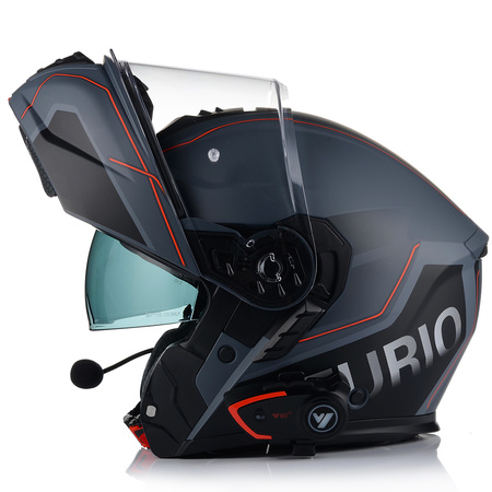 KASK MOTOCYKLOWY VITO FURIO SZARY MAT SZCZĘKOWY + INTERKOM VITO BLUETOOTH