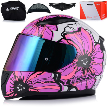 KASK MOTOCYKLOWY LS2 FF353 RAPID II POPPIES DAMSKI RÓŻOWY + TĘCZOWA SZYBA