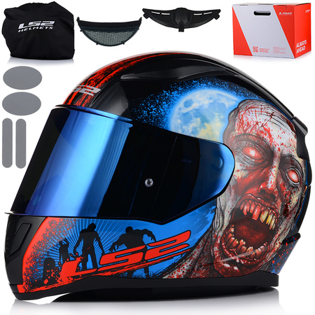KASK MOTOCYKLOWY LS2 FF353 RAPID II ZOMBIE 06 + NIEBIESKA LUSTRZANA SZYBA