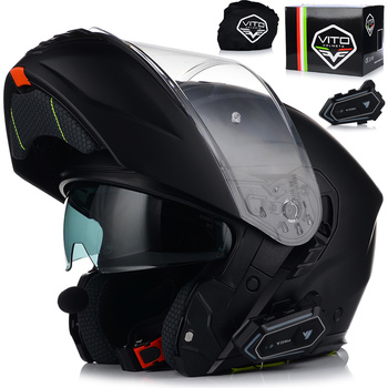 KASK MOTOCYKLOWY VITO FURIO CZARNY MAT SZCZĘKOWY + INTERKOM VITO BLUETOOTH