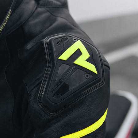 KURTKA MOTOCYKLOWA | REBELHORN FIGHTER FLUO | MĘSKA SKÓRZANA SPORT + GRATIS