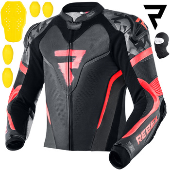 KURTKA MOTOCYKLOWA | REBELHORN REBEL BLK/RED | MĘSKA SKÓRZANA GARB + GRATISY