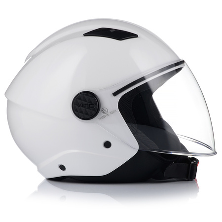 KASK MOTOCYKLOWY OTWARTY VITO UNO BIAŁY POŁYSK SKUTER CHOPPER + INTERKOM