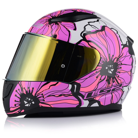 KASK MOTOCYKLOWY LS2 FF353 RAPID II POPPIES DAMSKI RÓŻOWY + ZŁOTA SZYBA