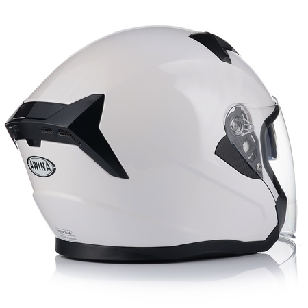 OTWARTY KASK MOTOCYKLOWY BIAŁY POŁYSK SKUTER CHOPPER + BLENDA + INTERKOM