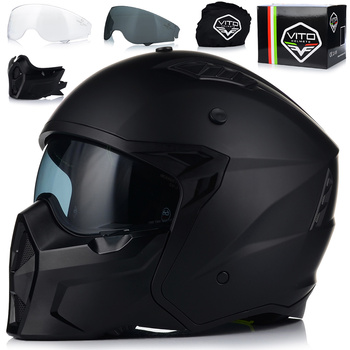 KASK MOTOCYKLOWY 4w1 VITO PREDATOR MATT ODPINANA SZCZĘKA + DASZEK + 2xSZYBA
