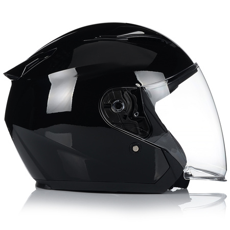 KASK MOTOCYKLOWY OTWARTY CZARNY POŁYSK SKUTER CHOPPER + BLENDA ECER 22.06