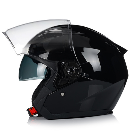 KASK MOTOCYKLOWY OTWARTY CZARNY POŁYSK SKUTER CHOPPER + BLENDA ECER 22.06