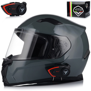 KASK MOTOCYKLOWY | VITO DUOMO | SZARY POŁYSK + INTERKOM VITO BLUETOOTH