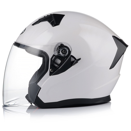 OTWARTY KASK MOTOCYKLOWY BIAŁY POŁYSK SKUTER CHOPPER + BLENDA + INTERKOM