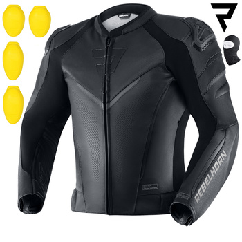 KURTKA MOTOCYKLOWA | REBELHORN FIGHTER BLACK | MĘSKA SKÓRZANA SPORT + GRATIS