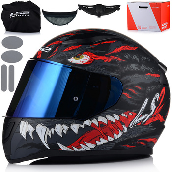 KASK MOTOCYKLOWY LS2 FF353 RAPID II KAIJU 06 + LUSTRZANKA NIEBIESKA SZYBA