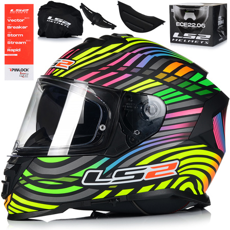 KASK MOTOCYKLOWY LS2 FF800 STORM II RAINBOW + PINLOCK + BLENDA ECER 22.06