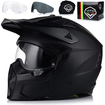KASK MOTOCYKLOWY 4w1 VITO PREDATOR MATT ODPINANA SZCZĘKA + DASZEK + 2xSZYBA