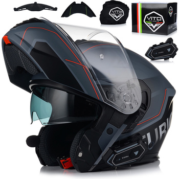 KASK MOTOCYKLOWY VITO FURIO SZARY GREY SZCZĘKOWY + INTERKOM VITO BLUETOOTH
