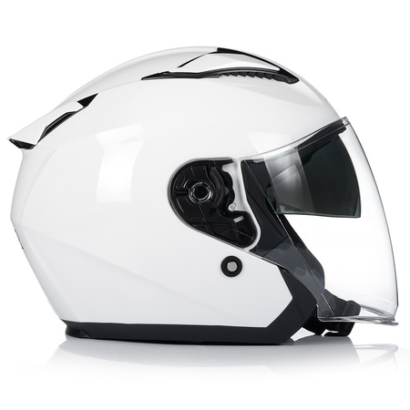 KASK MOTOCYKLOWY OTWARTY BIAŁY POŁYSK SKUTER CHOPPER + BLENDA ECER 22.06