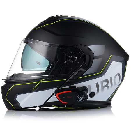 KASK MOTOCYKLOWY VITO FURIO FLUO GREY SZCZĘKOWY + INTERKOM VITO BLUETOOTH 2XL