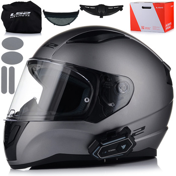 KASK MOTOCYKLOWY LS2 FF353 RAPID II SZARY MATT + INTERKOM VITO BLUETOOTH