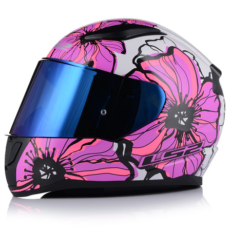 KASK MOTOCYKLOWY LS2 FF353 RAPID II POPPIES DAMSKI RÓŻOWY  + NIEBIESKA SZYBA