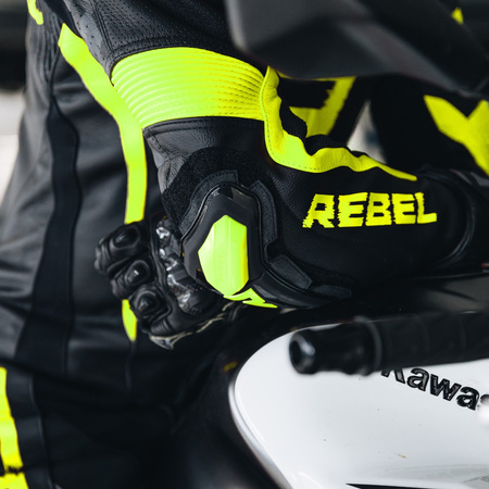 KURTKA MOTOCYKLOWA | REBELHORN REBEL BLK/FLUO | MĘSKA SKÓRZANA GARB + GRATISY
