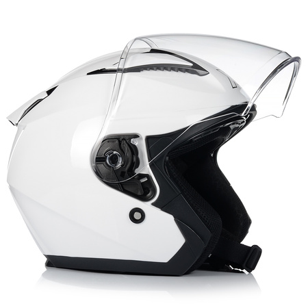 KASK MOTOCYKLOWY OTWARTY BIAŁY POŁYSK SKUTER CHOPPER + BLENDA ECER 22.06